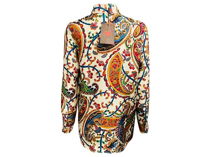 Camisa em sarja de seda Etro Ivory Multi Floral Paisley Motif - vista 3