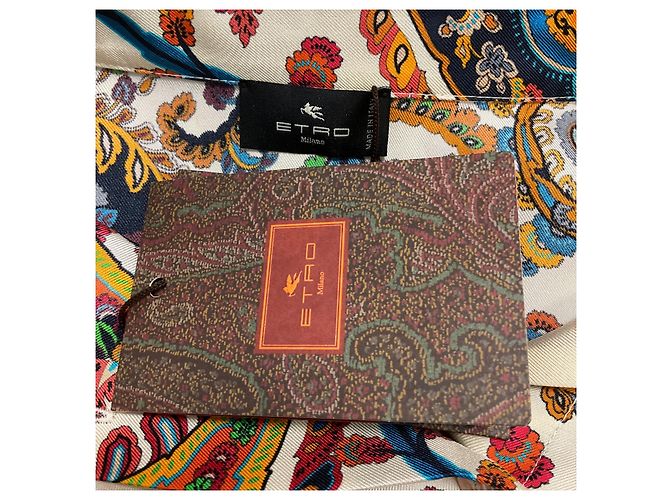 Camisa em sarja de seda Etro Ivory Multi Floral Paisley Motif - vista 4