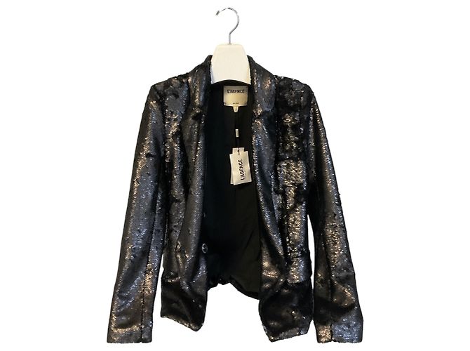 L'Agence Matte Black Kenzie Double Breasted Sequin Blazer - view 4