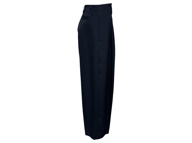 Alexander Mcqueen Calças de Lã Tailored de Perna Larga McQueen Navy - vista 2