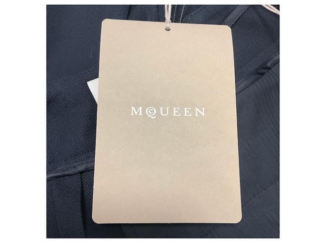 Alexander Mcqueen Calças de Lã Tailored de Perna Larga McQueen Navy - vista 5