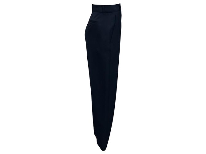 Alexander Mcqueen Calças de lã de perna reta plissadas McQueen Navy - vista 2