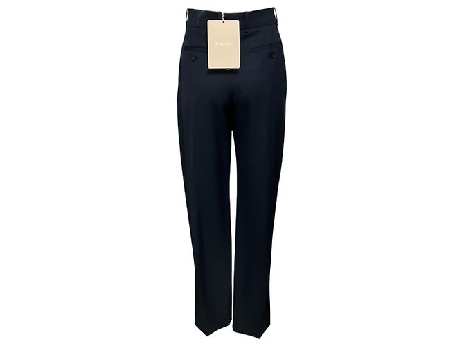 Alexander Mcqueen Calças de lã de perna reta plissadas McQueen Navy - vista 3