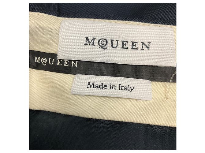 Alexander Mcqueen Calças de lã de perna reta plissadas McQueen Navy - vista 4