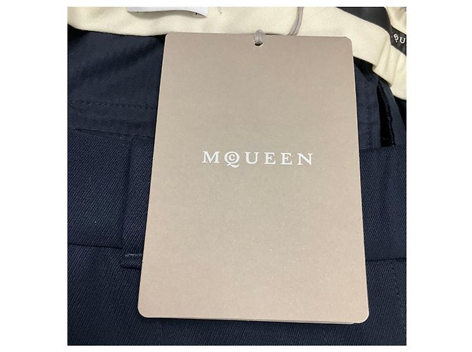 Alexander Mcqueen Calças de lã de perna reta plissadas McQueen Navy - vista 5