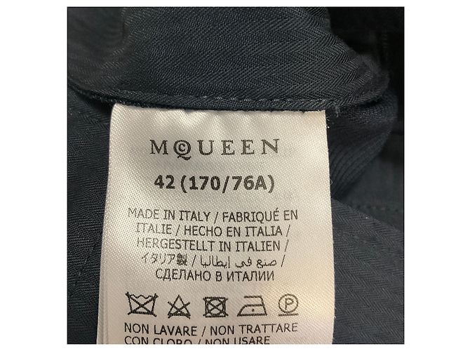 Alexander Mcqueen Calças de lã de perna reta plissadas McQueen Navy - vista 6