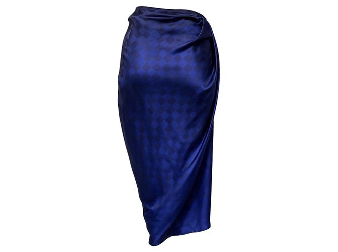 Saia midi assimétrica de seda com estampado de xadrez efeito ombré roxo Dries Van Noten - vista 3