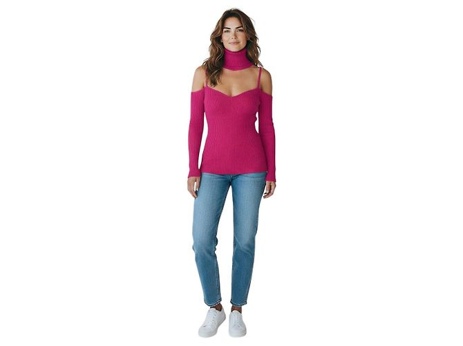 Autre Marque Camisola de cashmere canelada conversível Amandine Fuchsia Arch4 - vista 4