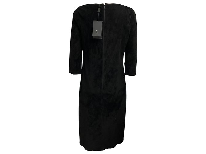 Jitrois Black Noir Kleid aus elastischem Lammleder-Wildleder mit Dreiviertelärmeln - Ansicht 3
