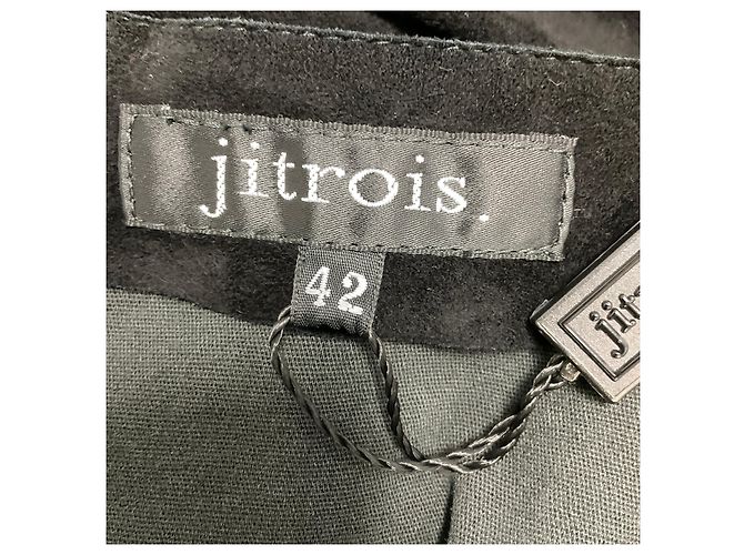 Jitrois Black Noir Kleid aus elastischem Lammleder-Wildleder mit Dreiviertelärmeln - Ansicht 4