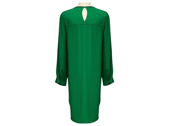 Autre Marque St. John langärmeliges Kleid aus Krepp in Smaragdgrün mit Satinmanschetten - Ansicht 3