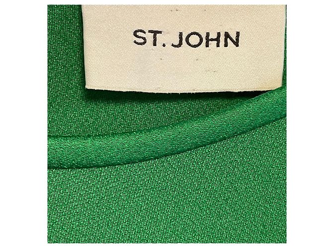 Autre Marque St. John langärmeliges Kleid aus Krepp in Smaragdgrün mit Satinmanschetten - Ansicht 5