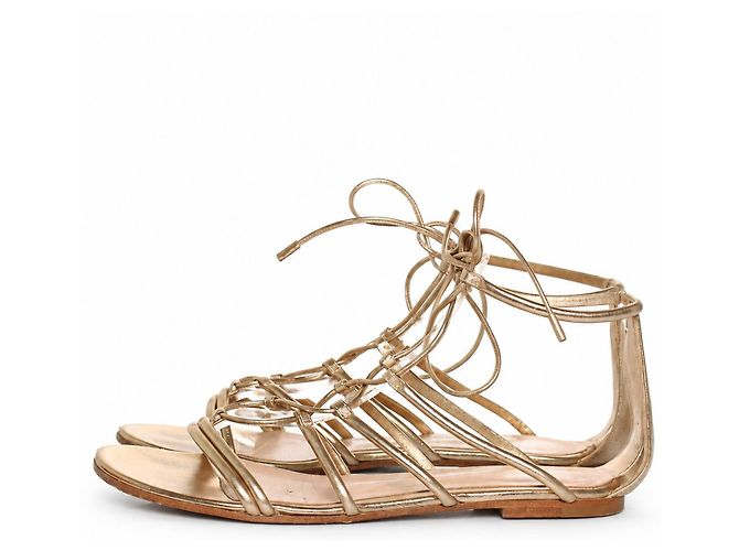 Gianvito Rossi, sandali gladiatore in pelle dorata - vista 2