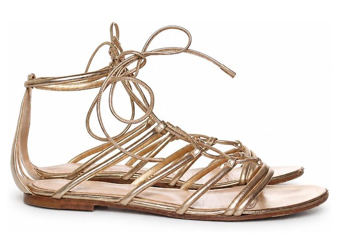 Gianvito Rossi, sandali gladiatore in pelle dorata - vista 4