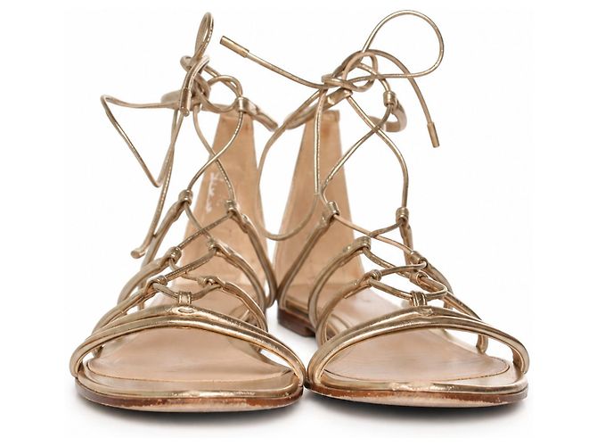 Gianvito Rossi, sandali gladiatore in pelle dorata - vista 5
