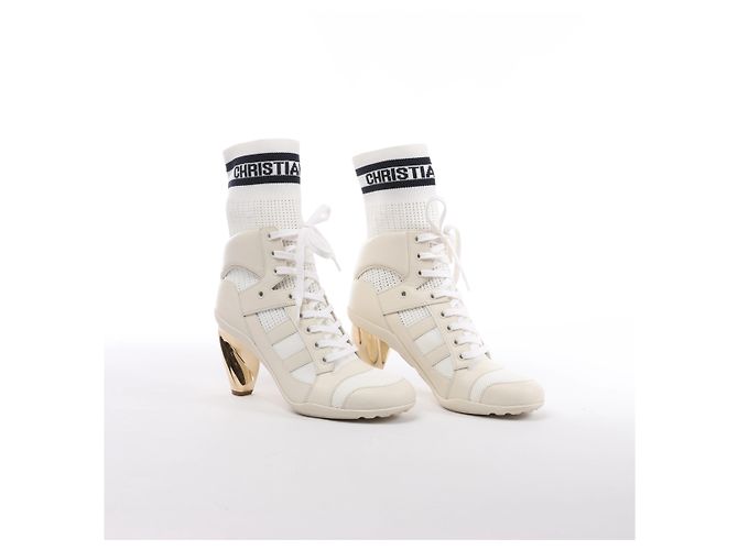 Christian Dior D-ZENITH Stiefeletten aus Leder x Stoff in Ivory, Größe EU 37 - Ansicht 2