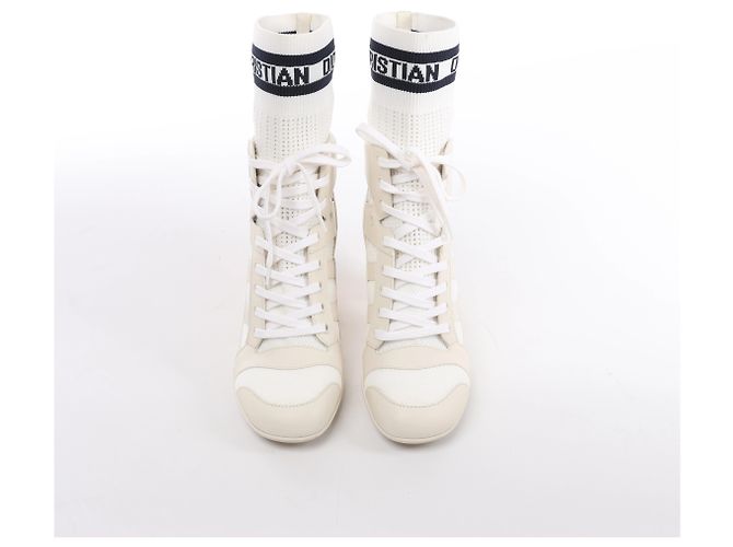 Christian Dior D-ZENITH Stiefeletten aus Leder x Stoff in Ivory, Größe EU 37 - Ansicht 4