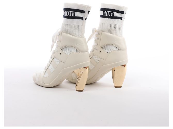 Christian Dior D-ZENITH Stiefeletten aus Leder x Stoff in Ivory, Größe EU 37 - Ansicht 5