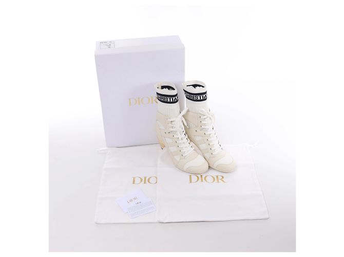 Christian Dior D-ZENITH Stiefeletten aus Leder x Stoff in Ivory, Größe EU 37 - Ansicht 9