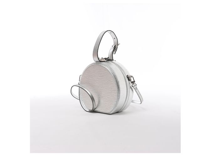 Borsa a tracolla Louis Vuitton Petite Boite Chapeau in pelle Epi Silver M53074 - vista 3