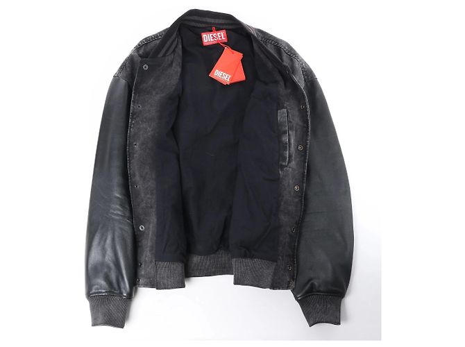 Chaqueta Bomber Diesel L-NYN de cuero y denim, Negro, 50 IT - vista 3