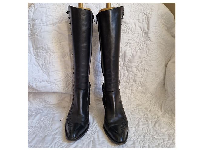 Robert Clergerie Black Leather Knee-High Boots - view 2
