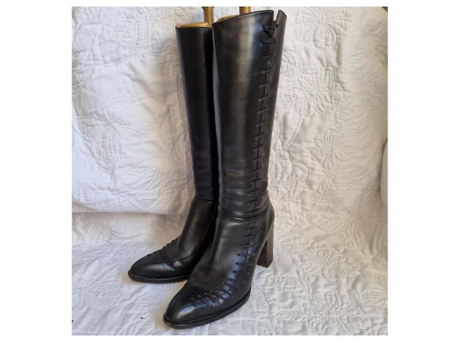 Robert Clergerie Black Leather Knee-High Boots - view 3