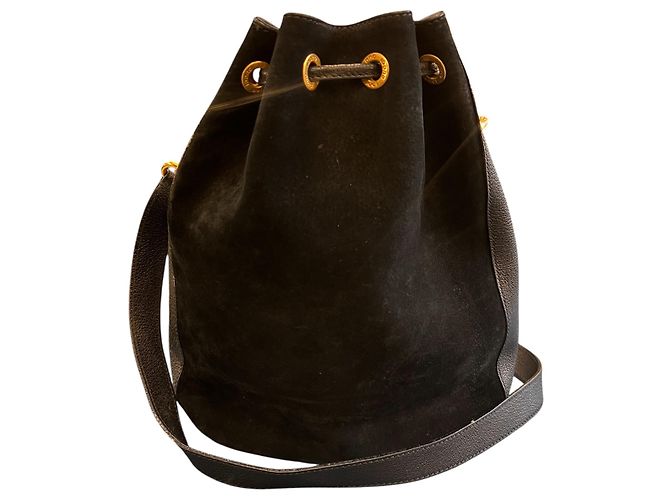 Bamboo Bolsa Bucket Gucci em camurça com cordão e alça de bambu - vista 3