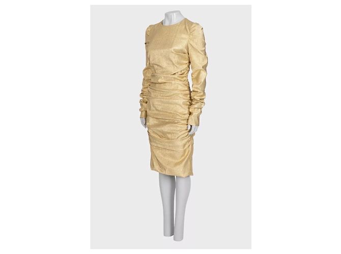 Dolce & Gabbana Gold Draped Fitted Dress - IT 46 / XL Gebraucht - Ansicht 5
