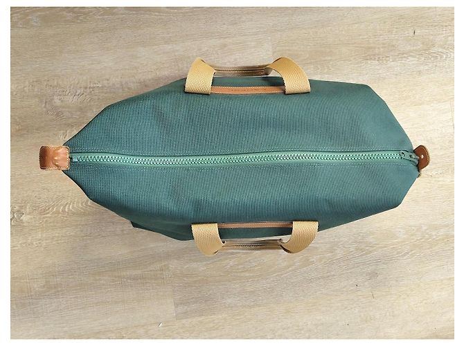 Lancel mala de viagem em lona verde e couro castanho - vista 2