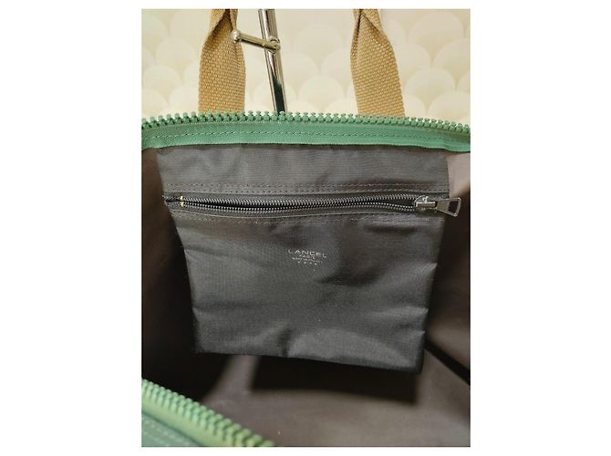 Lancel mala de viagem em lona verde e couro castanho - vista 9