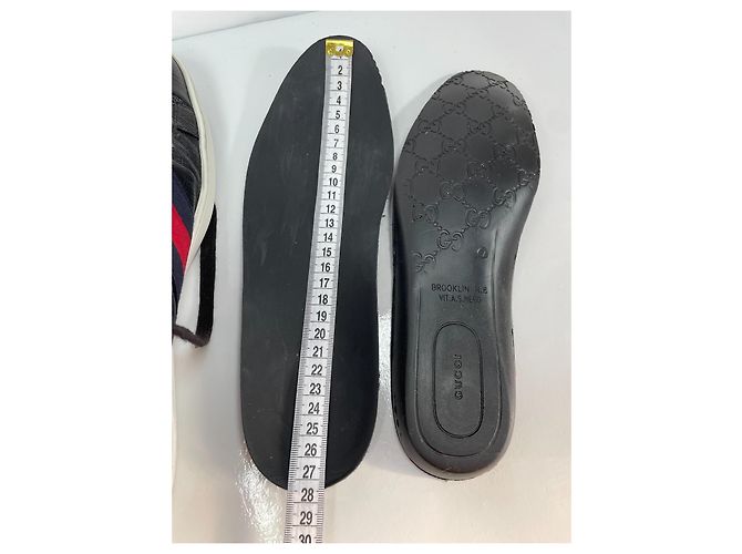 Sneakers alte Gucci in pelle con banda Web - Nero/Rosso/Blu - vista 11
