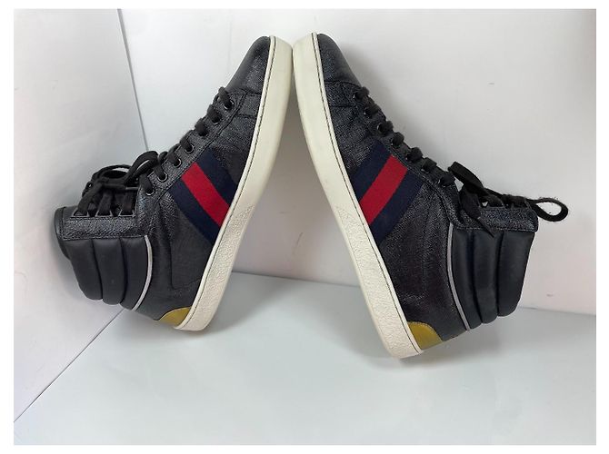 Sneakers alte Gucci in pelle con banda Web - Nero/Rosso/Blu - vista 6