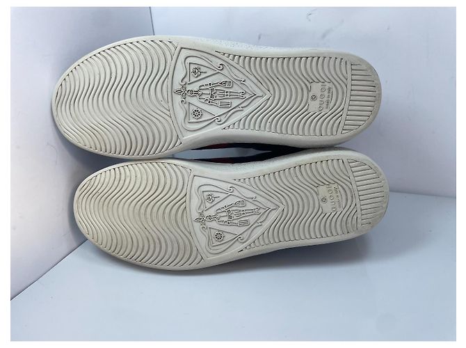 Sneakers alte Gucci in pelle con banda Web - Nero/Rosso/Blu - vista 7