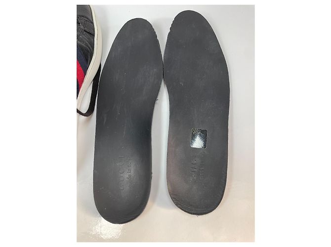 Sneakers alte Gucci in pelle con banda Web - Nero/Rosso/Blu - vista 9