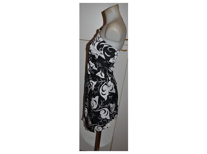 Versus Versace Abito Monospalla in Seta Stampa Floreale Nero Bianco - vista 4