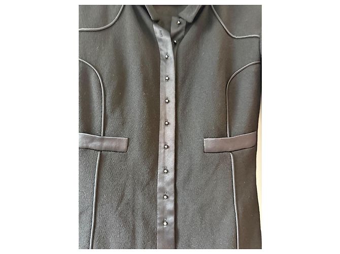 Chanel Black Wool Cropped Jacket with Satin Details - view 2