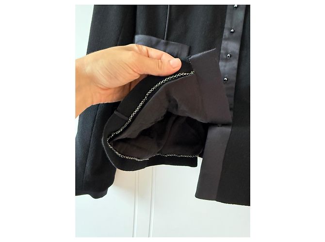 Chanel Black Wool Cropped Jacket with Satin Details - view 6