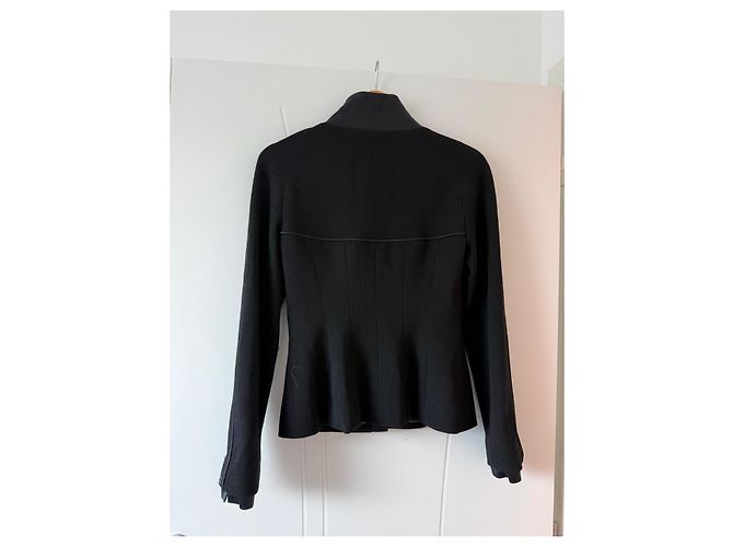 Chanel Black Wool Cropped Jacket with Satin Details - view 8