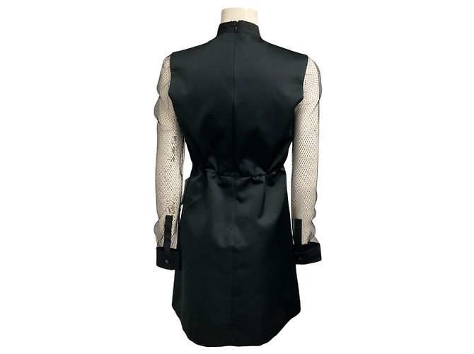 Autre Marque Abito No. 21 in raso nero con scollo a V e maniche in mesh - vista 3