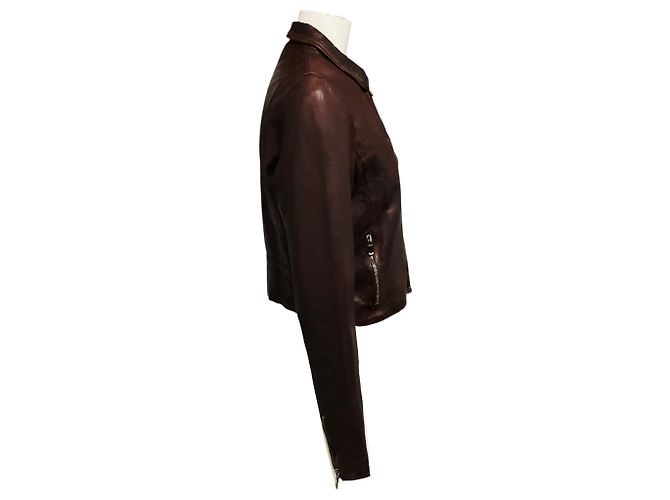 Dolce & Gabbana braune cropped Jacke aus distressed Lammleder mit Reißverschluss - Ansicht 2