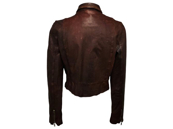 Dolce & Gabbana braune cropped Jacke aus distressed Lammleder mit Reißverschluss - Ansicht 3