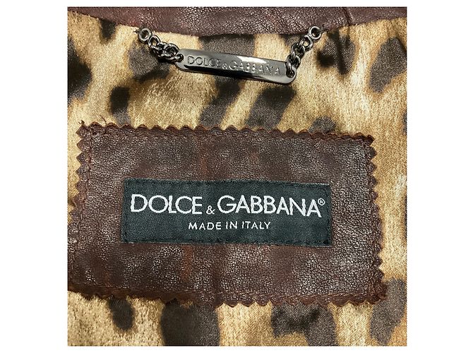 Dolce & Gabbana braune cropped Jacke aus distressed Lammleder mit Reißverschluss - Ansicht 4