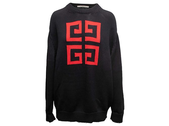 Givenchy Pullover aus Baumwolle mit Intarsia-Logo in Schwarz & Rot, Größe US S - Ansicht 2
