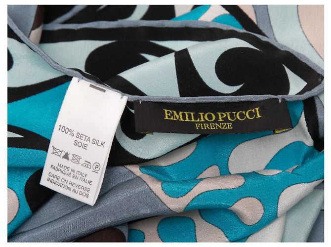 Blue & Multicolor Emilio Pucci Silk Abstract Print Long Scarf - view 3