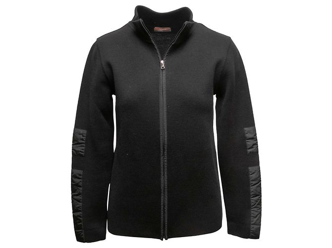 Prada Sport Strickjacke mit Nylon-Besatz und Reißverschluss Schwarz Größe US S - Ansicht 2