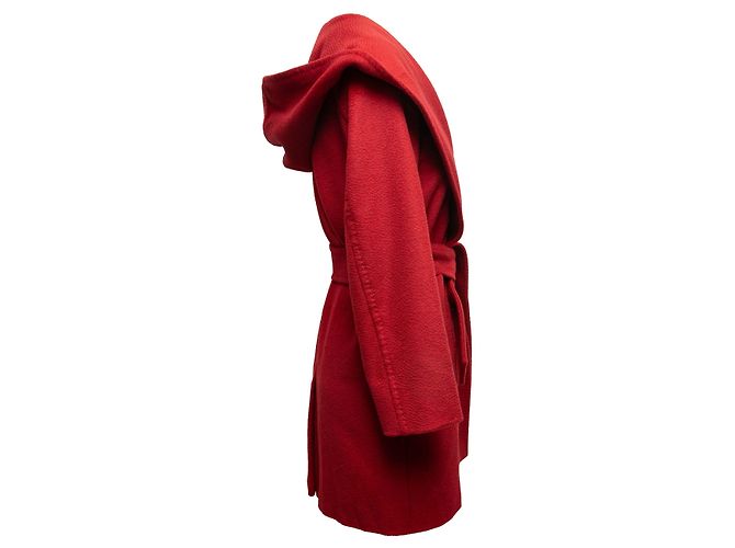 Red Max Mara Hooded Camel Hair Wrap Coat Size US 4 - view 2