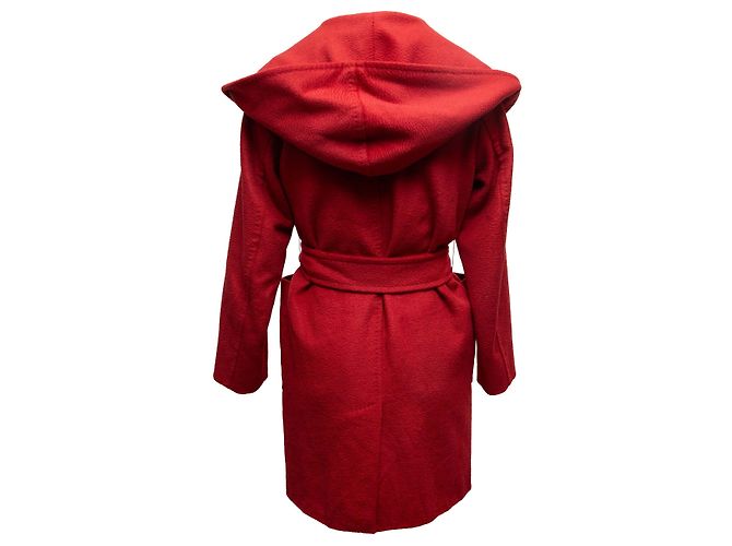 Red Max Mara Hooded Camel Hair Wrap Coat Size US 4 - view 3