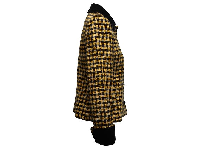 Vintage Givenchy Jacke in Schwarz-Gelb Karomuster mit Samtbesatz Größe US S - Ansicht 3