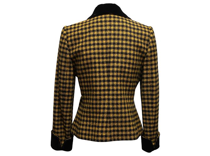 Vintage Givenchy Jacke in Schwarz-Gelb Karomuster mit Samtbesatz Größe US S - Ansicht 4